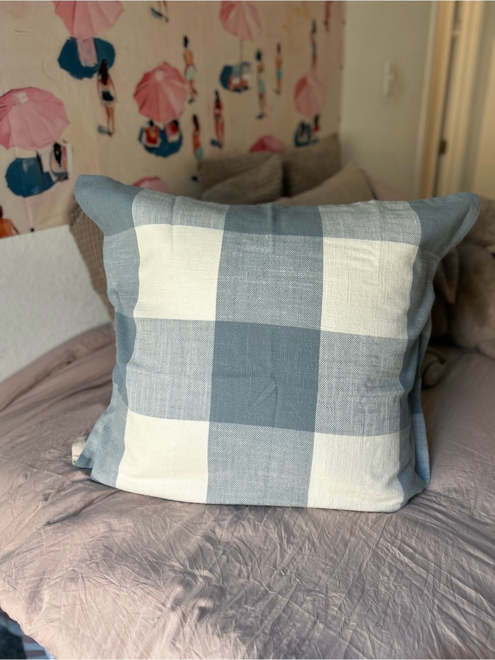 2 New Pottery Barn Bryce Buffalo Check Euro Shams in Chambray - Picture 3 of 9
